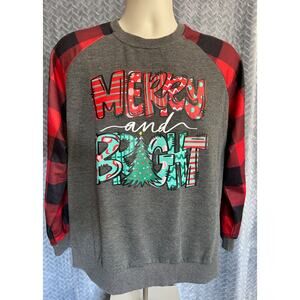 Merry and Bright Long Sleeve Holiday Pullover Size M Christmas Festive Party